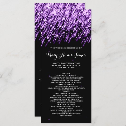 Trouwprogramma Falling Stars Paarse Programmakaart (Voorkant / Achterkant)