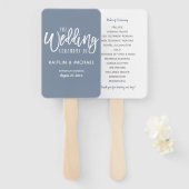 Trouwprogramma Fans | Penseelscript (Dusty Blue) Handwaaier (Voorkant en achterkant)