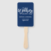 Trouwprogramma Fans | Penseelscript (marineblauw) Handwaaier (Voorkant)