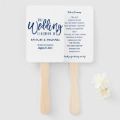 Trouwprogramma Fans | Penseelscript - marineblauw Handwaaier (Voorkant en achterkant)