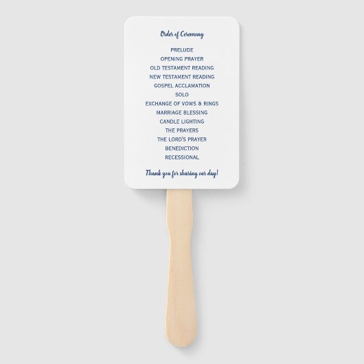 Trouwprogramma Fans | Penseelscript - marineblauw Handwaaier (Achterkant)