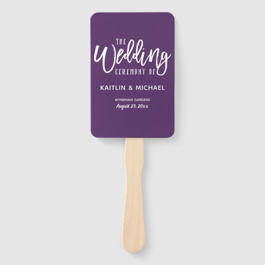 Trouwprogramma Fans | Penseelscript (Plum -Paarse) Handwaaier (Voorkant)