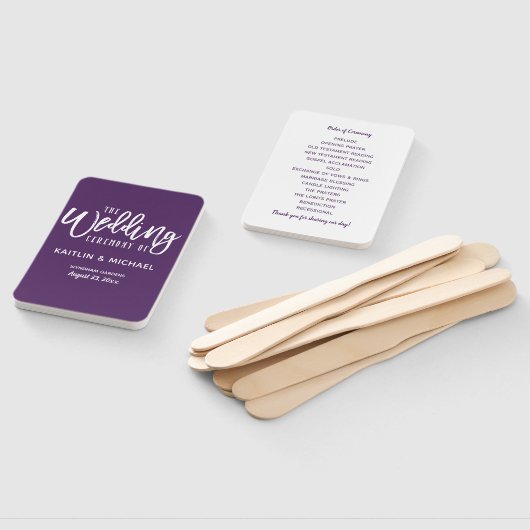 Trouwprogramma Fans | Penseelscript (Plum -Paarse) Handwaaier (Niet-gemonteerd)