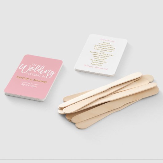 Trouwprogramma Fans | Penseelscript (roze en goud) Handwaaier (Niet-gemonteerd)