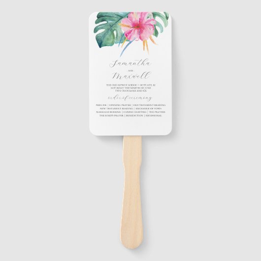 Trouwprogramma Fans Waterverf Roze Bloem Handwaaier (Voorkant)