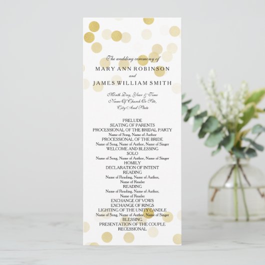 Trouwprogramma Faux Gold Folie Glitter Lights Programmakaart (Staand voorkant)