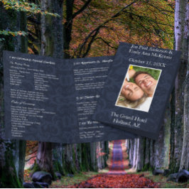 Trouwprogramma foto's marineblauw & wit damast