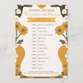 Trouwprogramma – Gele en Witte Bloemrand Ontwerp Programmakaart