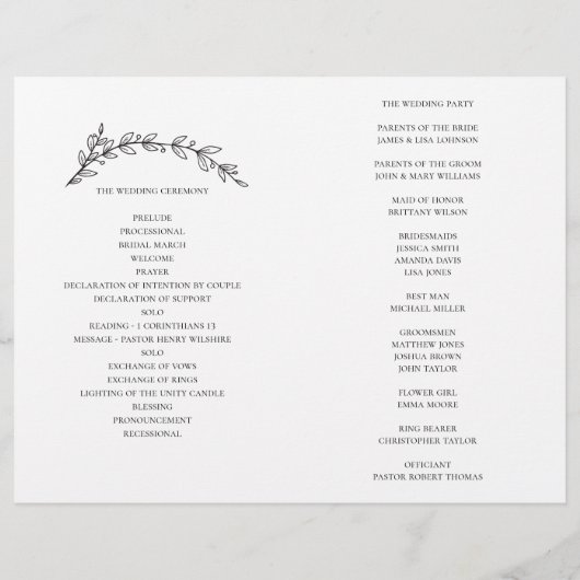 Trouwprogramma gevouwen. Zwart-wit botanisch (Achterkant)