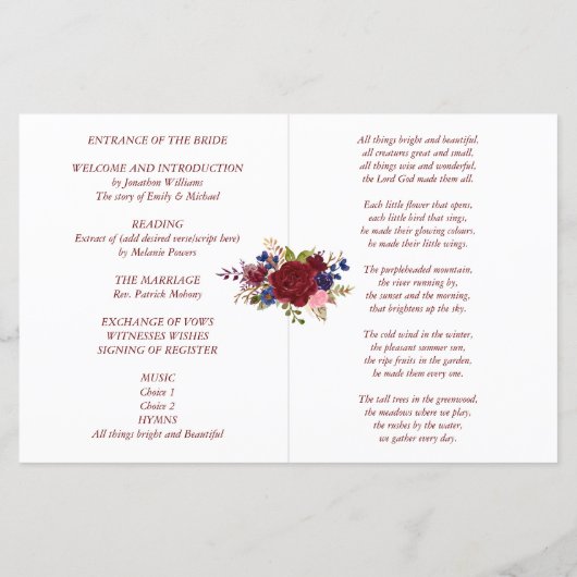 Trouwprogramma goedkoop bruidsboeket bruine blauwe (Achterkant)