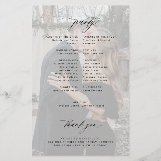 Trouwprogramma goedkoop wit zwart elegant foto flyer (Achterkant)