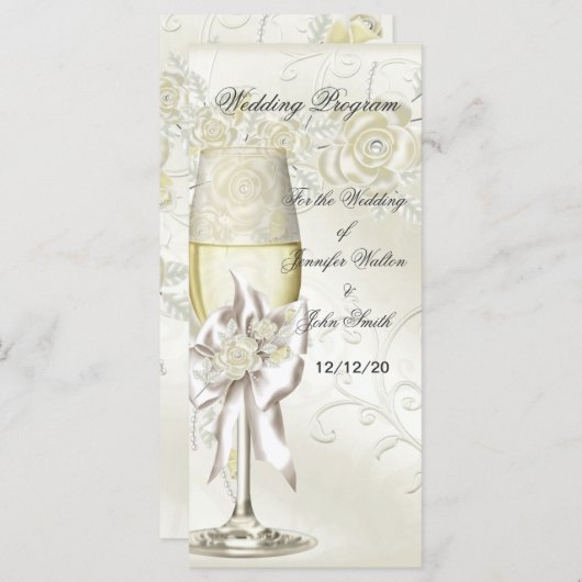 Trouwprogramma Gold Cream Pearl Floral Rozen Programmakaart (Voorkant / Achterkant)