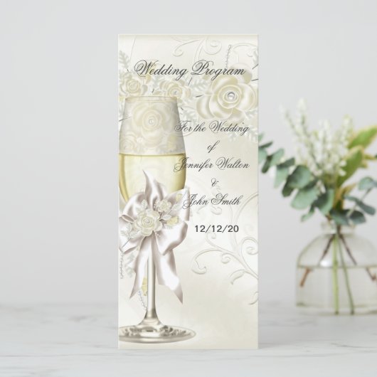 Trouwprogramma Gold Cream Pearl Floral Rozen Programmakaart (Staand voorkant)