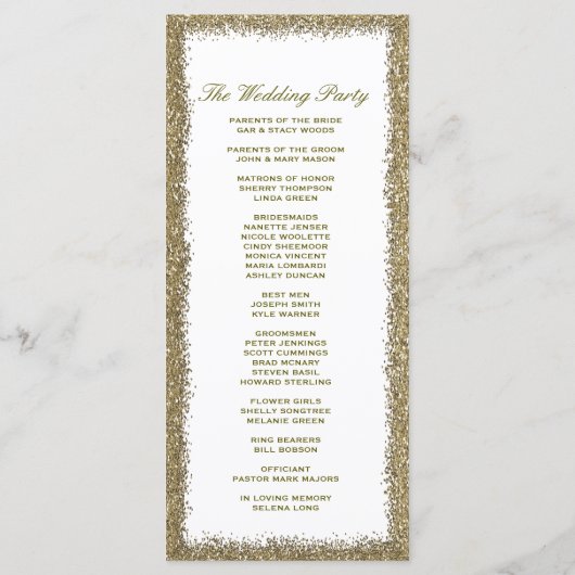 Trouwprogramma | Gold Glitter-rand Programmakaart (Achterkant)