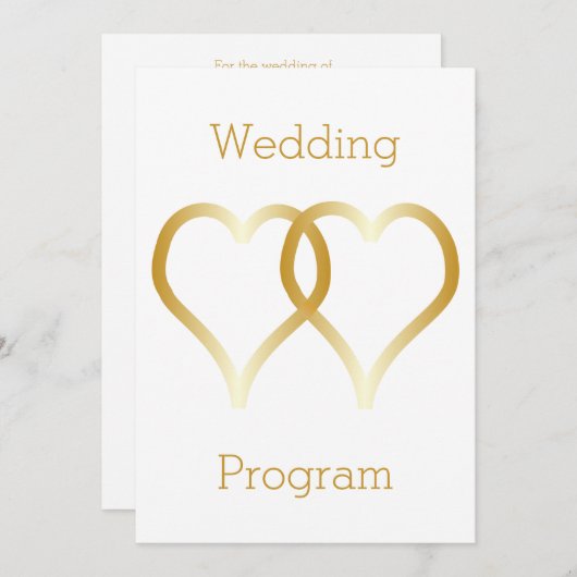 Trouwprogramma Gold Hearts Programmakaart (Voorkant / Achterkant)