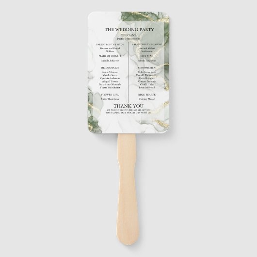 Trouwprogramma | Gold Muted Sage Green Ink Handwaaier (Achterkant)