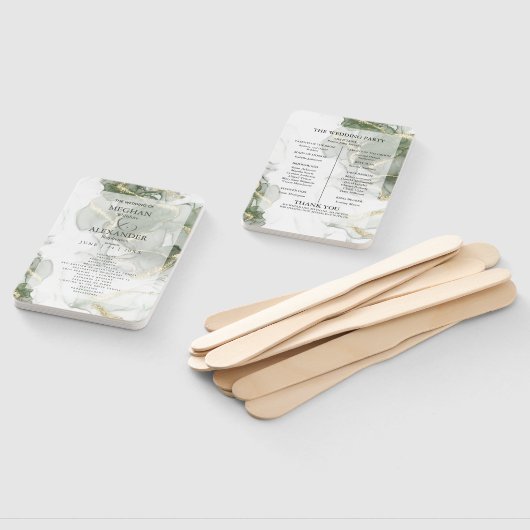Trouwprogramma | Gold Muted Sage Green Ink Handwaaier (Niet-gemonteerd)