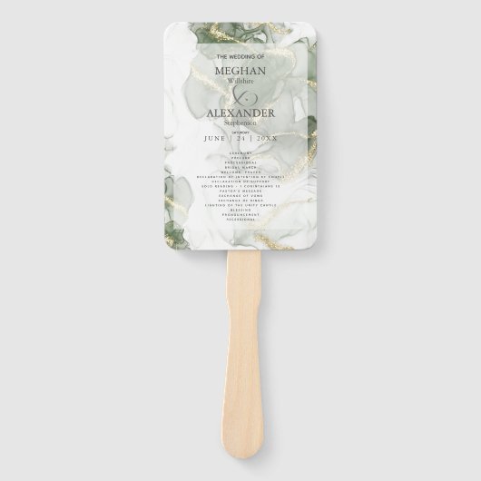 Trouwprogramma | Gold Muted Sage Green Ink Handwaaier (Voorkant)
