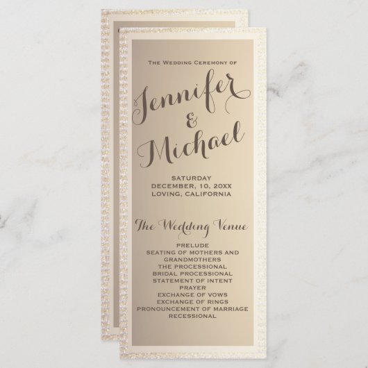Trouwprogramma | Goud en bruin Programmakaart (Voorkant / Achterkant)