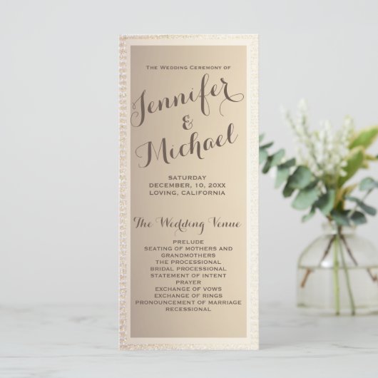 Trouwprogramma | Goud en bruin Programmakaart (Staand voorkant)