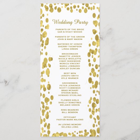 Trouwprogramma | Gouden Confetti feest Programmakaart (Achterkant)