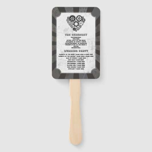 Trouwprogramma Hand Fan Steampunk Wedding Heart Handwaaier (Achterkant)
