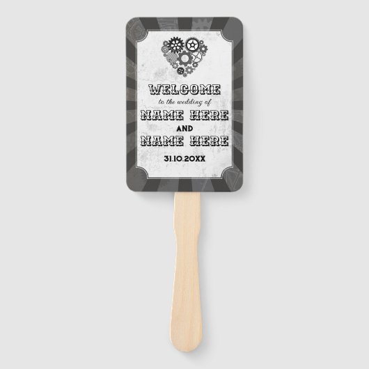 Trouwprogramma Hand Fan Steampunk Wedding Heart Handwaaier (Voorkant)