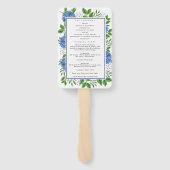 Trouwprogramma handventilator met blauwe hortensia handwaaier (Achterkant)