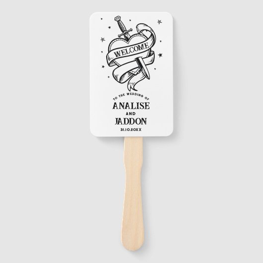 Trouwprogramma Hearts Tattoo Traditioneel Handwaaier (Voorkant)