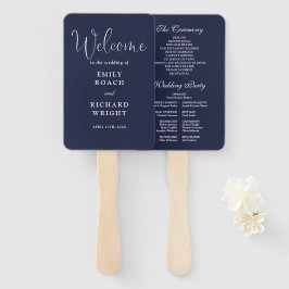Trouwprogramma in elegante Navyblauwe Script Handwaaier