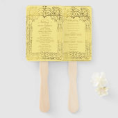 Trouwprogramma in geel goud Deco Chic Glam Handwaaier (Voorkant en achterkant)