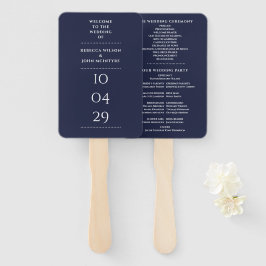 Trouwprogramma in marineblauw voor speciale datum handwaaier
