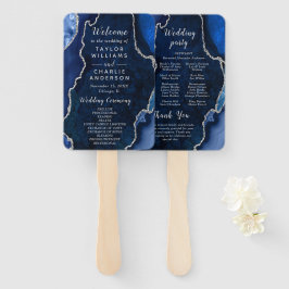 Trouwprogramma in Navy Blauw en Zilveren Agate Handwaaier