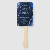 Trouwprogramma in Navy Blauw en Zilveren Agate Handwaaier (Voorkant)
