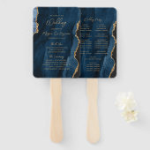 Trouwprogramma in Navy Blauw Goud Agate Schrift Handwaaier (Voorkant en achterkant)