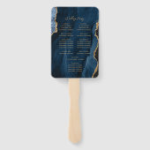 Trouwprogramma in Navy Blauw Goud Agate Schrift Handwaaier (Achterkant)