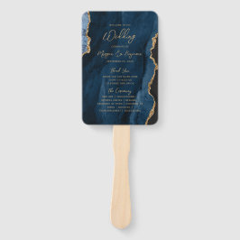 Trouwprogramma in Navy Blauw Goud Agate Schrift Handwaaier