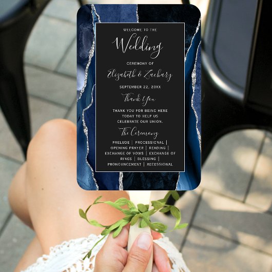 Trouwprogramma in Navy Blue Silver Agate Donker Handwaaier