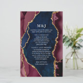 Trouwprogramma in Navy, Burgundy & Goud Agate (Staand voorkant)