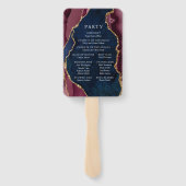Trouwprogramma in Navy, Burgundy & Goud Agate Handwaaier (Achterkant)