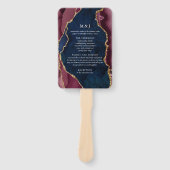 Trouwprogramma in Navy, Burgundy & Goud Agate Handwaaier (Voorkant)