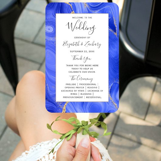 Trouwprogramma in Royal Blue Gold Agate Handwaaier