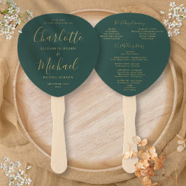 Trouwprogramma in Smaragdgroen en Goud Handwaaier