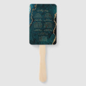 Trouwprogramma in Teal Blauw Goud Agate Schrift Handwaaier (Achterkant)