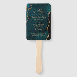Trouwprogramma in Teal Blauw Goud Agate Schrift Handwaaier