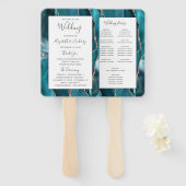 Trouwprogramma in Teal Roze Goud Agat Wit Handwaaier (Voorkant en achterkant)