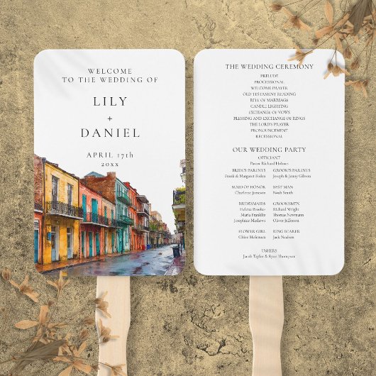 Trouwprogramma in waterverf New Orleans Handwaaier