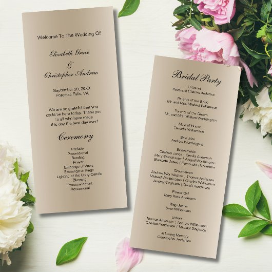 Trouwprogramma kaart Champagne Zwarte Schrift