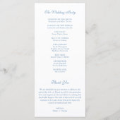 Trouwprogramma kaart met levendig blauwe monogramk (Achterkant)