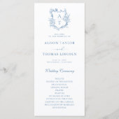 Trouwprogramma kaart met levendig blauwe monogramk (Voorkant)